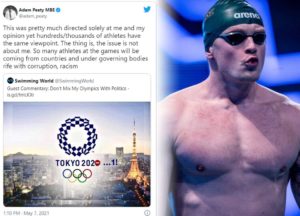 Adam Peaty d’accordo con le proteste alle Olimpiadi.