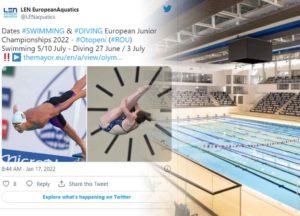I Campionati Europei di nuoto Junior 2022 si terranno a Otopeni