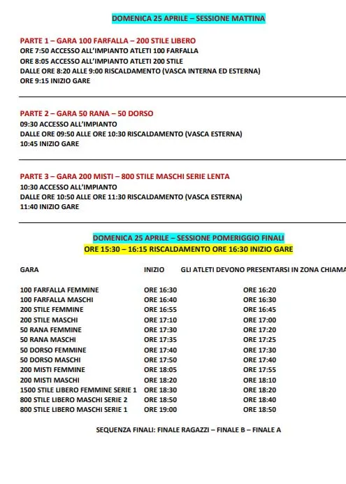 Calendario Gare Nuoto Regionali Campania 2021 Domenica