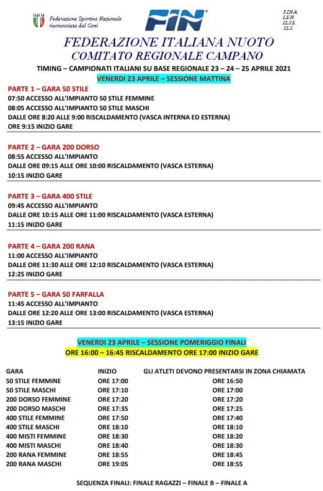 Calendario Gare Nuoto Regionali Campania 2021 Venerdi